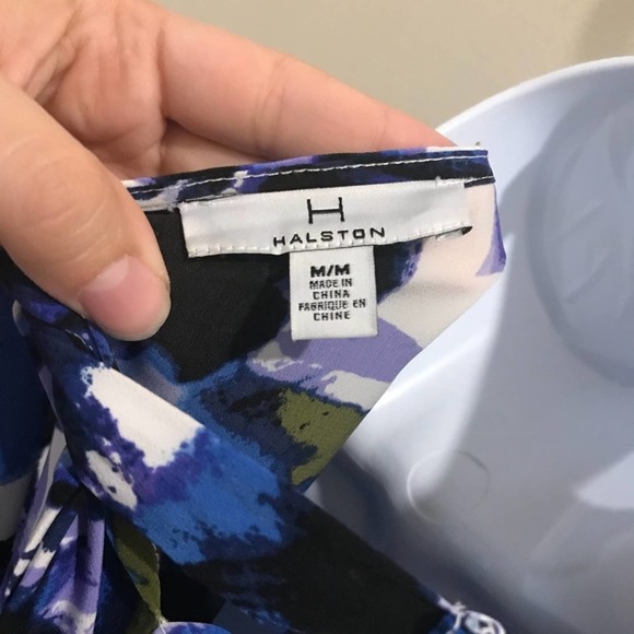 H Halston Floral Tie Back Bell Sleeve Blouse M - Picture 10 of 12